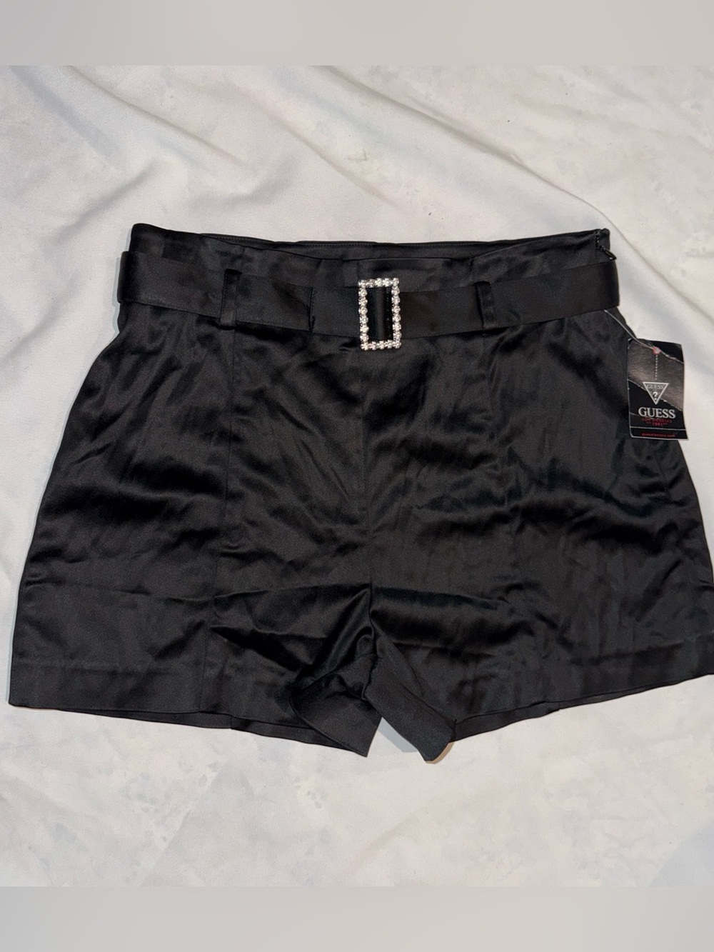 New Guess Marciano Satin High Waist Rise Embellished Black Shorts S